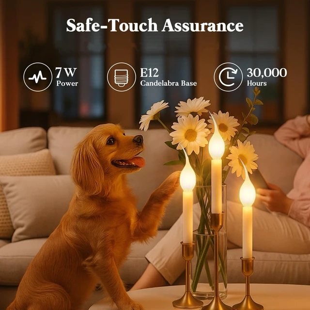 Alt view image 7 of 7 - E12 Silicone Light Bulbs, Shatter-Resistant Candle Light Bulbs | 7W Silicone Dipped Candelabra Bulbs, Warm White Decorative Flame Tip for Christmas Chandeliers, Sconces & Night Lights, 12