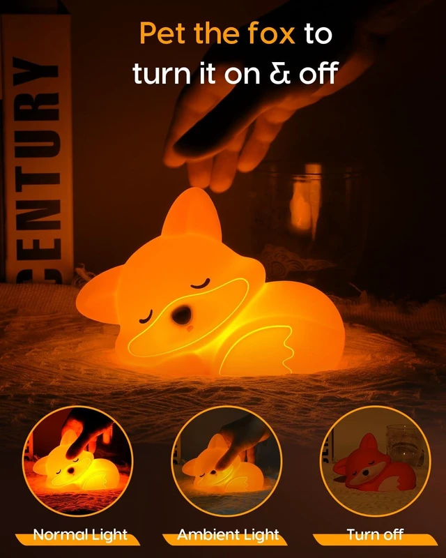Alt view image 2 of 7 - Fox Night Light, Cute Fox Lamp, Silicone Dimmable for Baby Nursery | BPA-Free Soft Silicone, 20 Min Timer, Tap Control, Cute Rechargeable Bedside Lamp, Gifts for Kids Baby Boys Girls, Fox Stuff