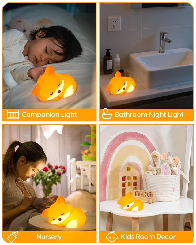 Alt view image 4 of 7 - Fox Night Light, Cute Fox Lamp, Silicone Dimmable for Baby Nursery | BPA-Free Soft Silicone, 20 Min Timer, Tap Control, Cute Rechargeable Bedside Lamp, Gifts for Kids Baby Boys Girls, Fox Stuff