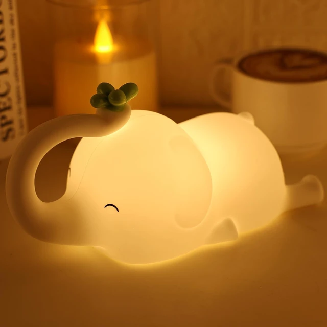 Main image of Silicone Elephant Night Light for Kids - 3-Level Dimmable & Rechargeable LED Lamp, Touch Control Soft Animal Light for Nursery, Baby Room Decor