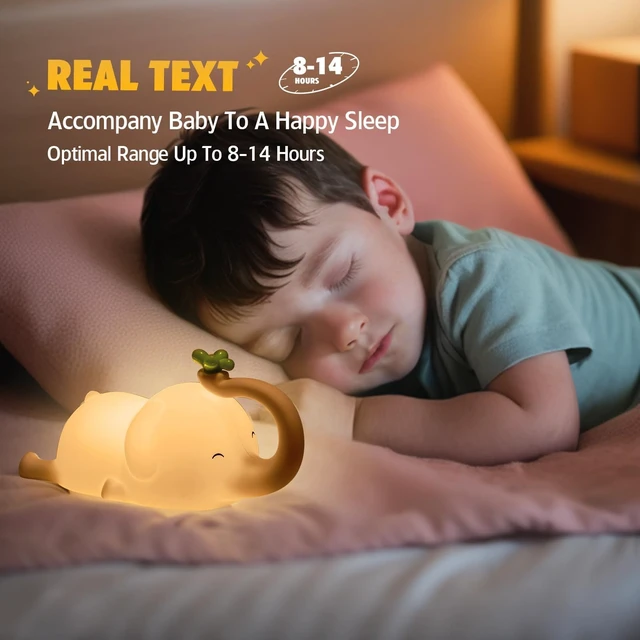 Alt view image 2 of 7 - Silicone Elephant Night Light for Kids - 3-Level Dimmable & Rechargeable LED Lamp, Touch Control Soft Animal Light for Nursery, Baby Room Decor