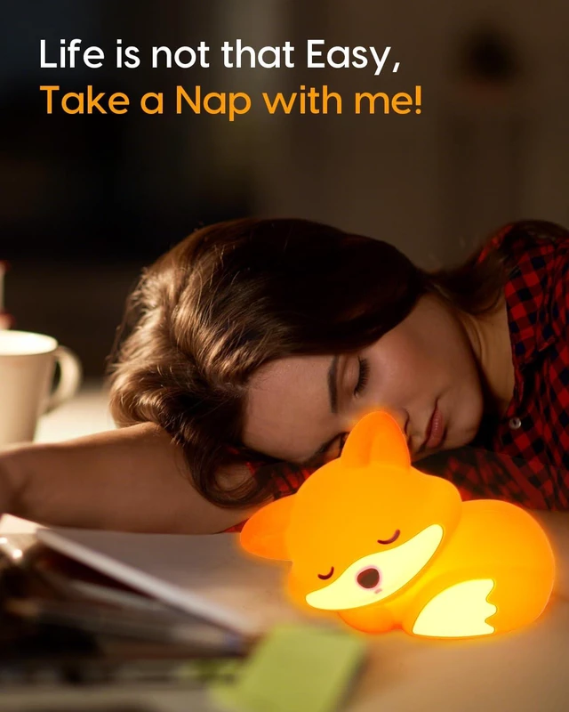 Alt view image 7 of 7 - Fox Night Light, Cute Fox Lamp, Silicone Dimmable for Baby Nursery | BPA-Free Soft Silicone, 20 Min Timer, Tap Control, Cute Rechargeable Bedside Lamp, Gifts for Kids Baby Boys Girls, Fox Stuff