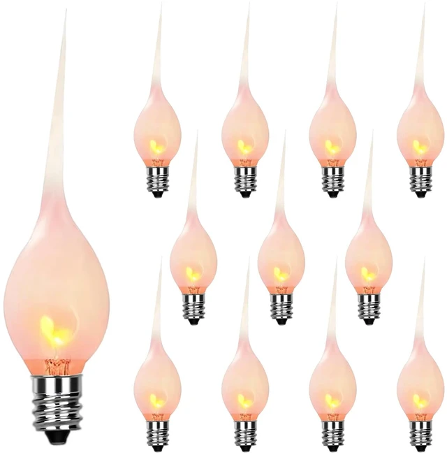 Main image of Silicone Dipped Flicker Flame Candle Light Bulbs,C7/E12 Bases | Shatterproof Replacement Bulbs for Christmas, Halloween, Window Candles,Chandeliers & Lamps,1W 120V Night Lights (12 Pack)