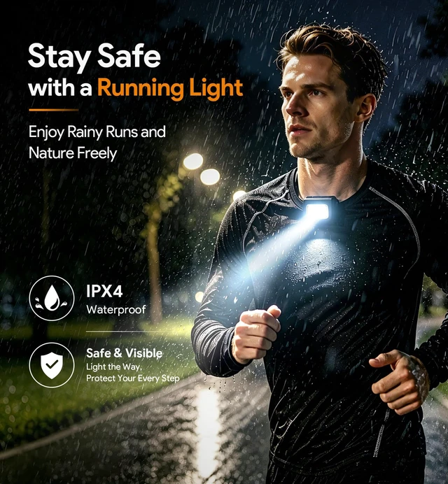 Alt view image 2 of 7 - Running Lights for Runners, 2 Pack Rechargeable LED, 4 Modes, Night Running | Strong magnetic clip, water resistant, USB charging, for walking, jogging, hiking, camping and dog walking black