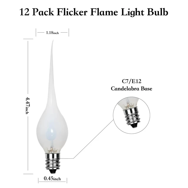 Alt view image 2 of 7 - Silicone Dipped Flicker Flame Candle Light Bulbs,C7/E12 Bases | Shatterproof Replacement Bulbs for Christmas, Halloween, Window Candles,Chandeliers & Lamps,1W 120V Night Lights (12 Pack)