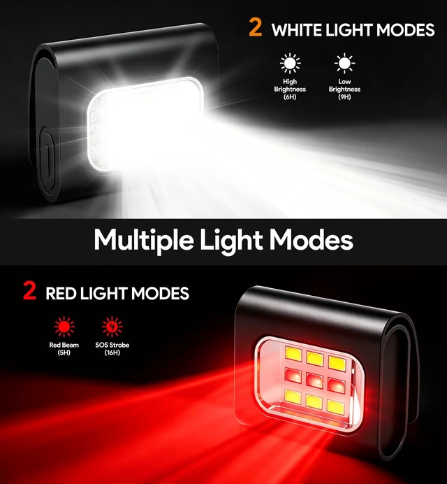 Alt view image 5 of 7 - Running Lights for Runners, 2 Pack Rechargeable LED, 4 Modes, Night Running | Strong magnetic clip, water resistant, USB charging, for walking, jogging, hiking, camping and dog walking black