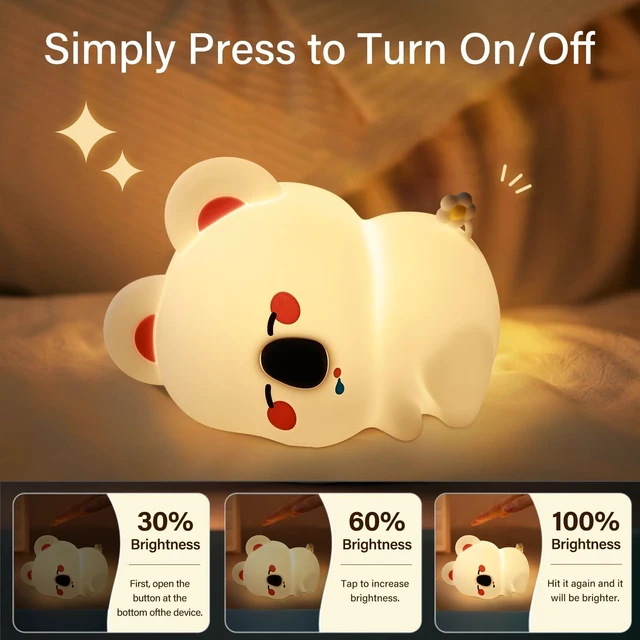 Alt view image 3 of 7 - Koala Silicone Night Light, Rechargeable Squishy LED Lamp for Bedroom, Dorm | Timer/Touch/Tap control/Dimmable, Portable Bedside Night Light, Breastfeeding, Diaper Changes,Woodland Decor