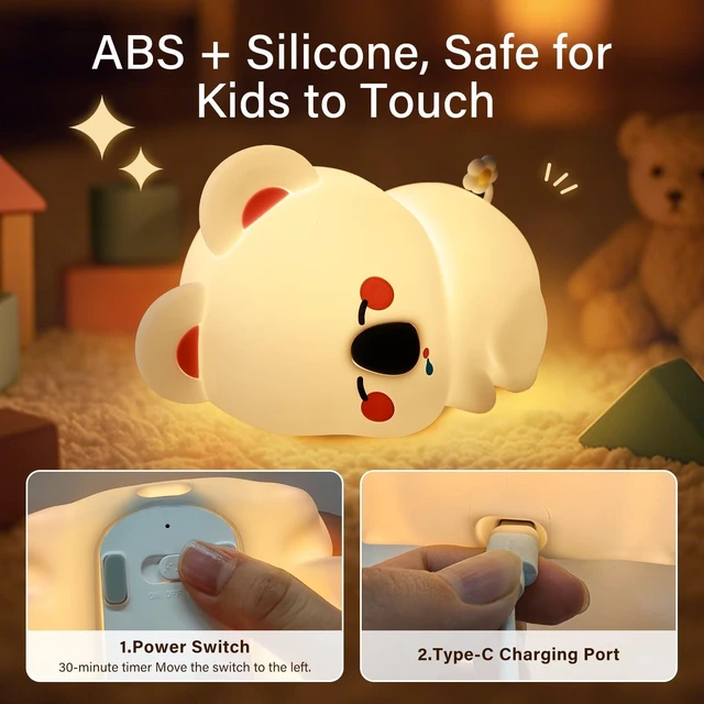 Alt view image 6 of 7 - Koala Silicone Night Light, Rechargeable Squishy LED Lamp for Bedroom, Dorm | Timer/Touch/Tap control/Dimmable, Portable Bedside Night Light, Breastfeeding, Diaper Changes,Woodland Decor