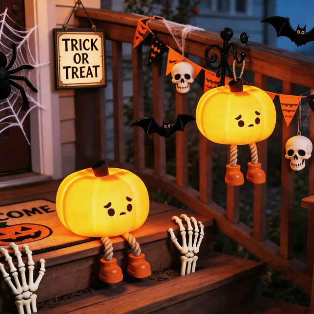 Alt view image 4 of 7 - Pumpkin Night Light, 2 Pack Rechargeable Halloween Nightlights | Dimmable; Silicone; Touch Control; Orange Cute Pumpkin Lamp for Kids Baby Toddler Fall Autumn Room Office Bedside Desk Decor