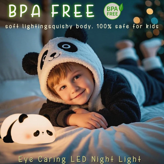 Alt view image 4 of 6 - Panda Cute Night Light, Squishy Baby Kids Lamp, LED Panda Gifts | College White Elephant Gifts, Safe Silicone, Rechargeable Novelty Animal Touch Nightlight, Dimmable Nursery Room Office Decor