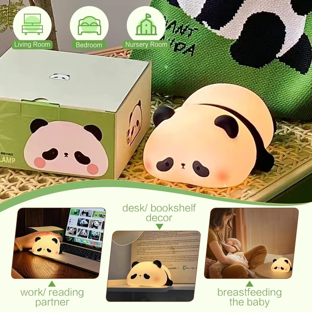 Alt view image 6 of 6 - Panda Cute Night Light, Squishy Baby Kids Lamp, LED Panda Gifts | College White Elephant Gifts, Safe Silicone, Rechargeable Novelty Animal Touch Nightlight, Dimmable Nursery Room Office Decor