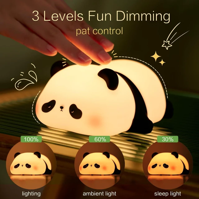 Alt view image 3 of 6 - Panda Cute Night Light, Squishy Baby Kids Lamp, LED Panda Gifts | College White Elephant Gifts, Safe Silicone, Rechargeable Novelty Animal Touch Nightlight, Dimmable Nursery Room Office Decor