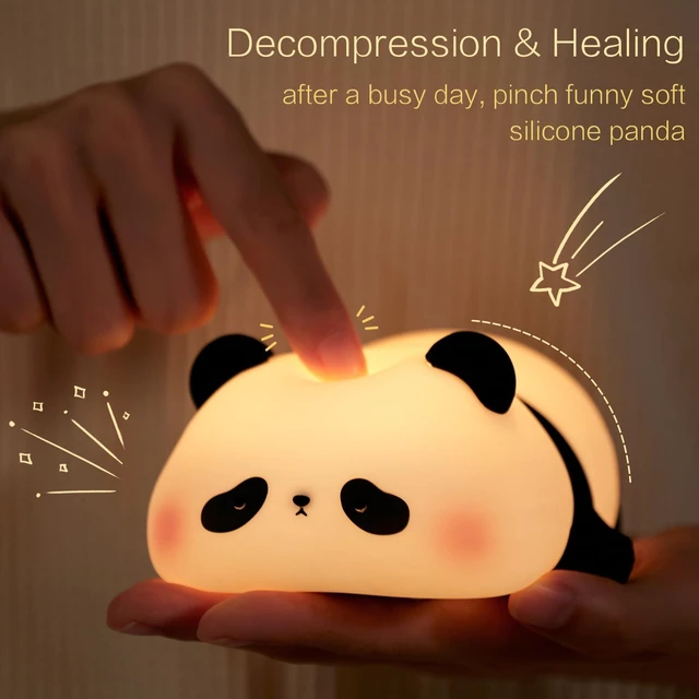 Alt view image 5 of 6 - Panda Cute Night Light, Squishy Baby Kids Lamp, LED Panda Gifts | College White Elephant Gifts, Safe Silicone, Rechargeable Novelty Animal Touch Nightlight, Dimmable Nursery Room Office Decor