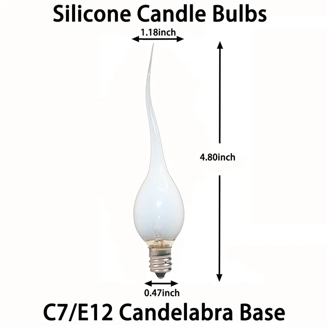 Alt view image 2 of 7 - Silicone Dipped Candle Light Bulbs, Clear Silicone 5 Watts Replacement Bulbs for Electric Window Candles Chandeliers Night Light Bulbs Christmas Lights, C7/E12 Candelabra Base, 120V- 12 Pack