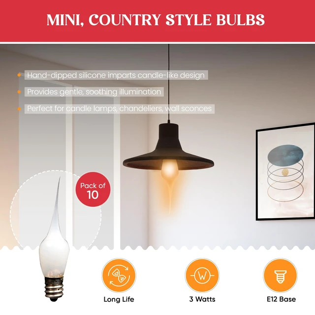Alt view image 2 of 5 - Mini Country Style Silicone Dipped Candle Light Bulbs, 3 Watt -Pack of 10 Bulbs