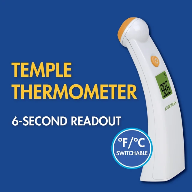 Alt view image 2 of 7 - Slim Line Package Mini Temple Touch Thermometer | Non-Invasive Forehead Measurements, Color-Changing Fever Alert Backlight, Memory Recall, F/C Switchable