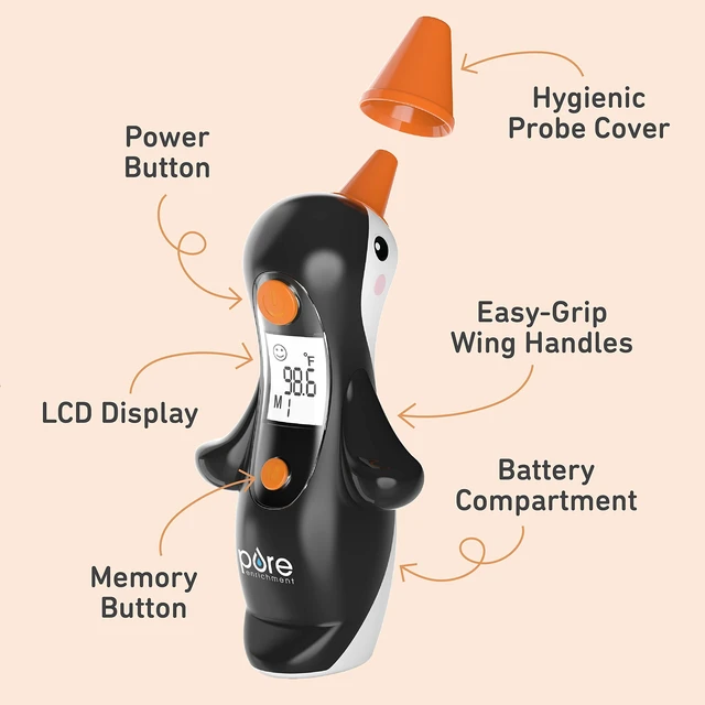 Alt view image 4 of 7 - PureBaby Penguin Ear Thermometer for All Ages | InstaRead Technology, LCD Backlit Display, 10 Memory Settings, Dual Scale Readings, Ideal for All Ages, Babies & Children