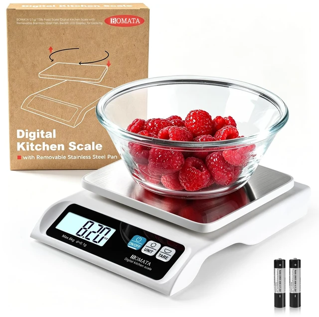 Main image of 0.1g High Precision Digital Kitchen Food Scale, 13lb Gram Scale | Removable Pan, Stainless Steel Pan, Backlit LCD Display, Digital Scale for Cooking, Baking B621 White