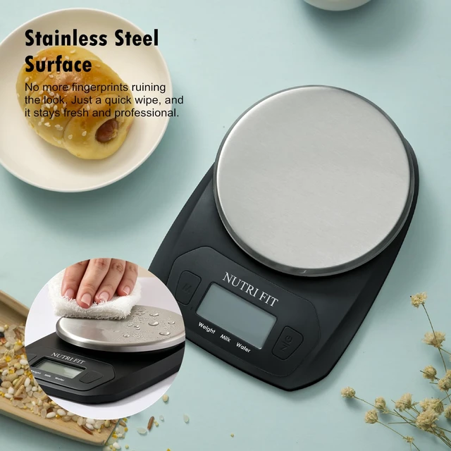 Alt view image 3 of 7 - Digital Food Scale Small Kitchen Scales Weight in Grams Oz Black | Stainless Steel Panel, 1g Increment, Max 11lbs, Extra-Small Size, Smart Tare, Cooking Baking Weight Loss, Backlit LCD Display