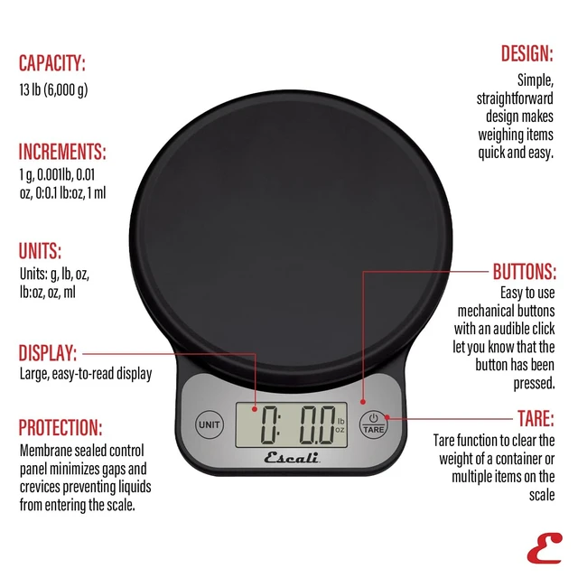 Alt view image 2 of 7 - Telero Digital Food Scale, High Precision Kitchen Scale for Cooking, Baking, Portion Control, Meal Prep, Weigh in Grams and Ounces, 11 lb Capacity, Black (T136)