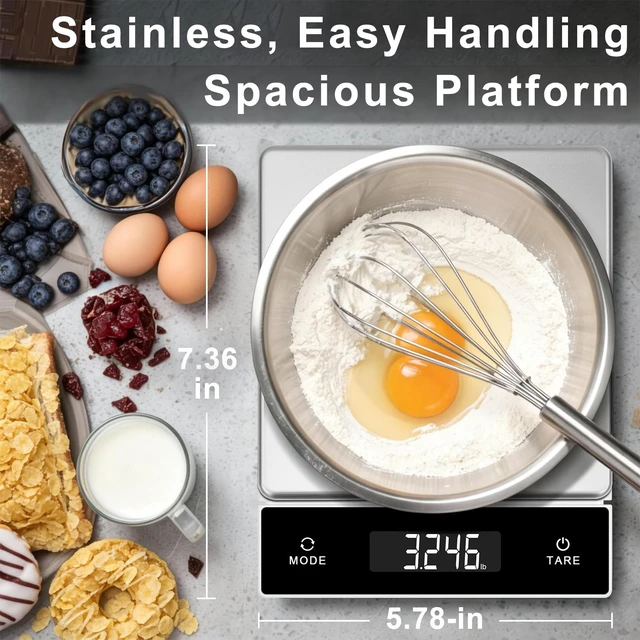 Alt view image 2 of 7 - 11lb/5kg Digital Kitchen Scale, 1g/0.01oz Pull-Out Display | Stainless Steel Platform, Auto-Shutoff, Tare, 6 Units, for Baking, Cooking, Food Scale, Weight Loss, Keto & Meal Prep