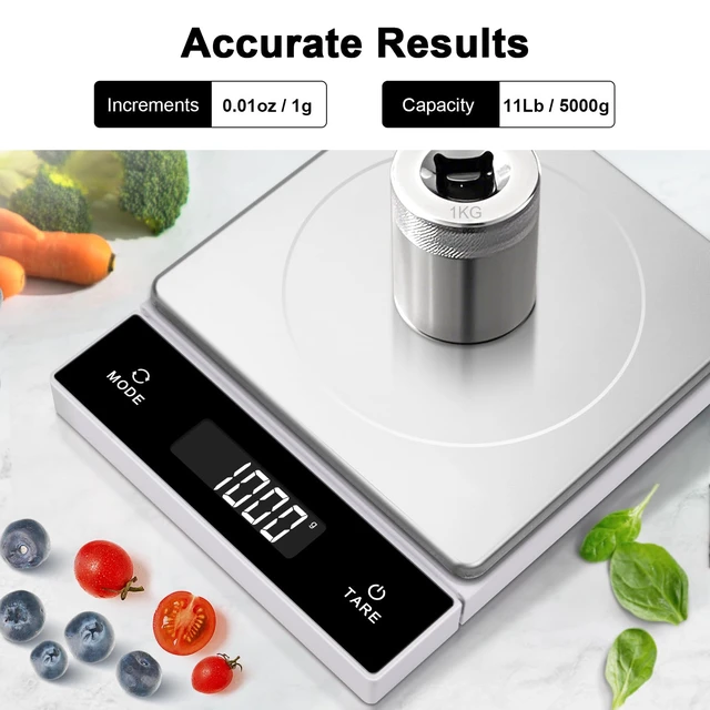 Alt view image 4 of 7 - 11lb/5kg Digital Kitchen Scale, 1g/0.01oz Pull-Out Display | Stainless Steel Platform, Auto-Shutoff, Tare, 6 Units, for Baking, Cooking, Food Scale, Weight Loss, Keto & Meal Prep