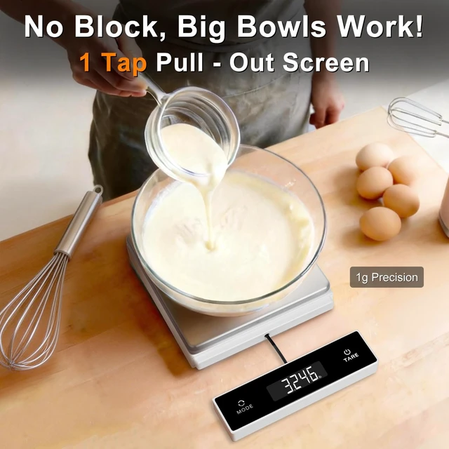 Alt view image 3 of 7 - 11lb/5kg Digital Kitchen Scale, 1g/0.01oz Pull-Out Display | Stainless Steel Platform, Auto-Shutoff, Tare, 6 Units, for Baking, Cooking, Food Scale, Weight Loss, Keto & Meal Prep