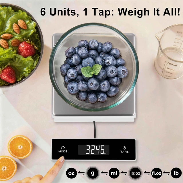 Alt view image 5 of 7 - 11lb/5kg Digital Kitchen Scale, 1g/0.01oz Pull-Out Display | Stainless Steel Platform, Auto-Shutoff, Tare, 6 Units, for Baking, Cooking, Food Scale, Weight Loss, Keto & Meal Prep