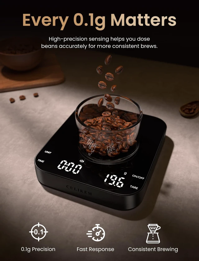 Alt view image 6 of 7 - Pour-Over Coffee Scale with Timer, 100-Day USB-C Rechargeable | 0.1g Precision, Silent Glass Mirror Touch, 5.9"x5.1" Platform, for V60 Chemex AeroPress Baking Matcha (Black,0.3-3000g)