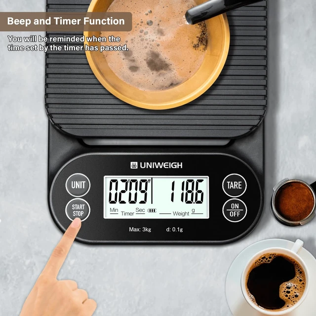 Alt view image 4 of 7 - Digital Coffee Scale with Timer 3kg/0.1g Accuracy Espresso Scale | Coffee Scales with Timer/Auto Off/Tare Function,for Pour Over Drip Coffee,Kitchen Scale with LCD (Batteries Included)