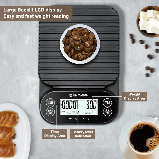 Alt view image 3 of 7 - Digital Coffee Scale with Timer 3kg/0.1g Accuracy Espresso Scale | Coffee Scales with Timer/Auto Off/Tare Function,for Pour Over Drip Coffee,Kitchen Scale with LCD (Batteries Included)