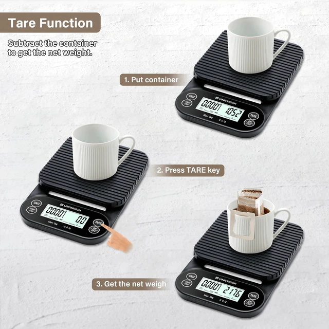 Alt view image 6 of 7 - Digital Coffee Scale with Timer 3kg/0.1g Accuracy Espresso Scale | Coffee Scales with Timer/Auto Off/Tare Function,for Pour Over Drip Coffee,Kitchen Scale with LCD (Batteries Included)