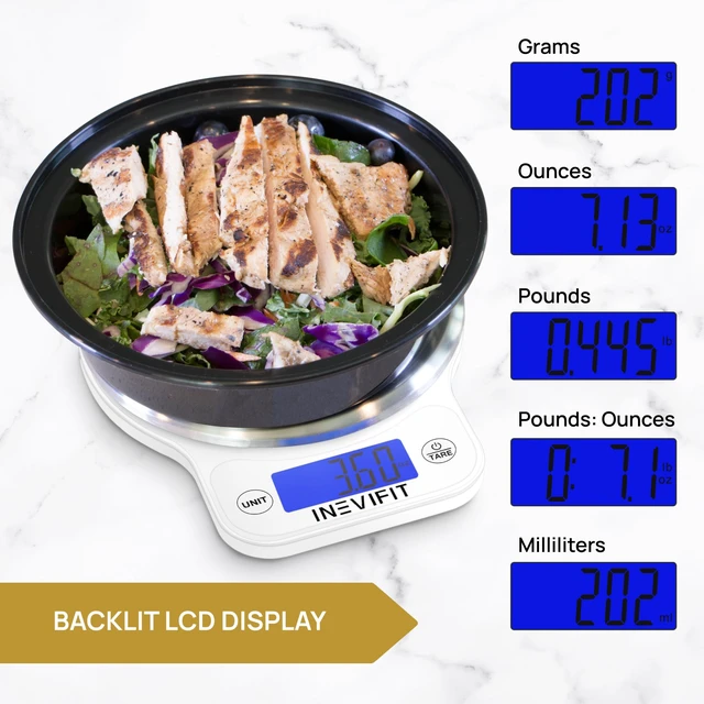 Alt view image 4 of 6 - Digital Kitchen Scale, Highly Accurate Multifunction Food Scale 13 lbs 6kgs Max, Clean Modern White with Premium Stainless Steel Finish. Includes Batteries