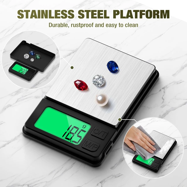 Alt view image 6 of 7 - Rechargeable 1000g x 0.01g Portable Pocket Precision Gram Scale | Large Backlit LCD, with Protective Cover, 7 Units Conversion, Auto-off, Tare, Pocket Scale for Food, Baking, Jewelry, Powder
