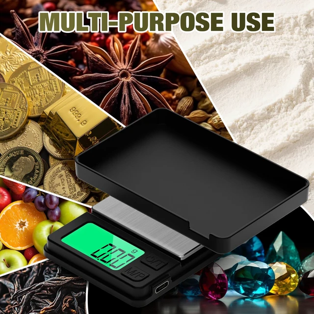 Alt view image 7 of 7 - Rechargeable 1000g x 0.01g Portable Pocket Precision Gram Scale | Large Backlit LCD, with Protective Cover, 7 Units Conversion, Auto-off, Tare, Pocket Scale for Food, Baking, Jewelry, Powder