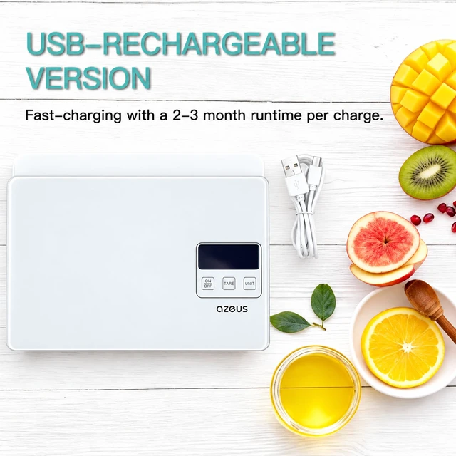 Alt view image 5 of 7 - Digital Kitchen Scale, 11 lb, USB Rechargeable, 1 g/0.04 oz, White