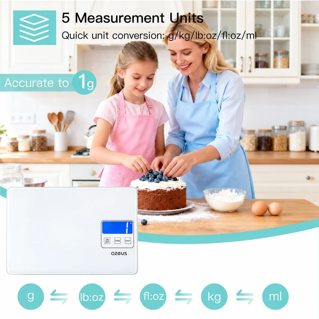 Alt view image 2 of 7 - Digital Kitchen Scale, 11 lb, USB Rechargeable, 1 g/0.04 oz, White