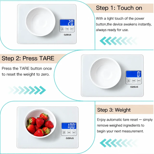 Alt view image 3 of 7 - Digital Kitchen Scale, 11 lb, USB Rechargeable, 1 g/0.04 oz, White