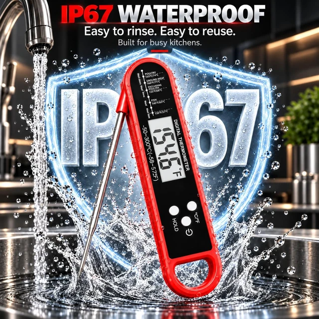 Alt view image 3 of 7 - 1-2S Instant Read Meat Thermometer Digital, High Accuracy&Strong Magnet | IP67 Waterproof, Pre-Calibrated, Professional Kitchen Gadgets for Cooking, Food, Grilling, BBQ, Turkey, Steak, Men/Dad's Gift