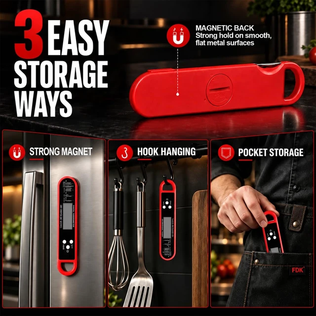 Alt view image 6 of 7 - 1-2S Instant Read Meat Thermometer Digital, High Accuracy&Strong Magnet | IP67 Waterproof, Pre-Calibrated, Professional Kitchen Gadgets for Cooking, Food, Grilling, BBQ, Turkey, Steak, Men/Dad's Gift