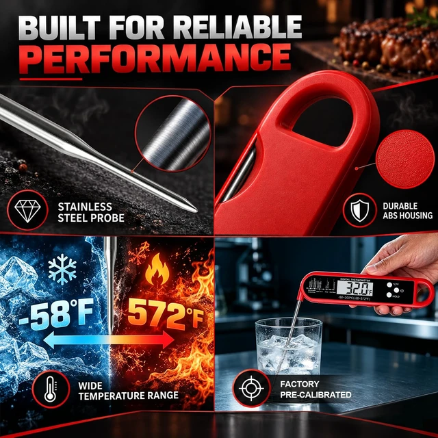 Alt view image 7 of 7 - 1-2S Instant Read Meat Thermometer Digital, High Accuracy&Strong Magnet | IP67 Waterproof, Pre-Calibrated, Professional Kitchen Gadgets for Cooking, Food, Grilling, BBQ, Turkey, Steak, Men/Dad's Gift