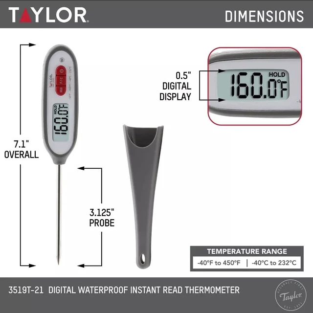 Alt view image 4 of 6 - Compact Instant-Read Pen Style Digital Kitchen Meat Thermometer - Waterproof Grey - Gray