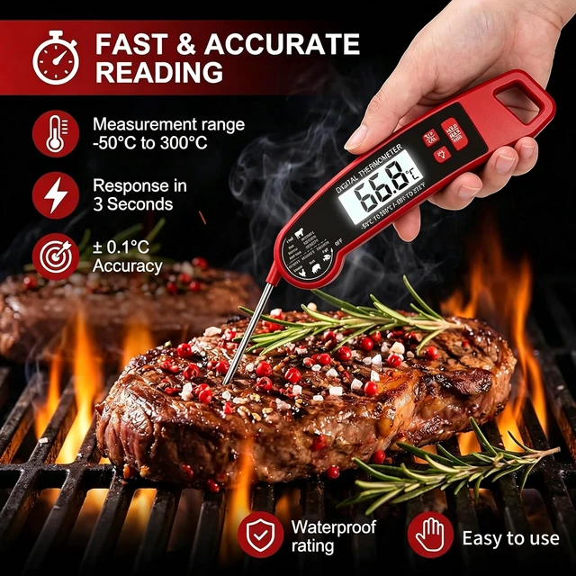 Alt view image 2 of 5 - Meat Thermometer Digital Instant Read for Food, Cooking, Grill | Waterproof, Bright Backlit Display for Air Fryer, Smoker, Kitchen Gadgets, BBQ, for Dad Men Husband