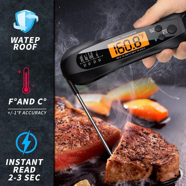 Alt view image 4 of 7 - Chef Meat Thermometer Digital, 1 Sec Instant Read, NIST® Certified Accurate to ±0.5, Ultra Bright LED Screen, 100% Waterproof, Auto-Rotate, for courtyard BBQ, Turkey, Candy, Liquids, bread