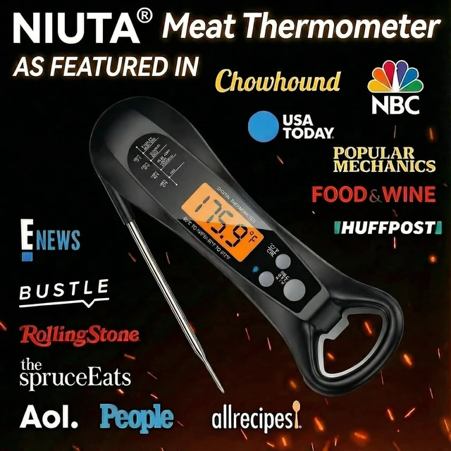 Alt view image 6 of 7 - Chef Meat Thermometer Digital, 1 Sec Instant Read, NIST® Certified Accurate to ±0.5, Ultra Bright LED Screen, 100% Waterproof, Auto-Rotate, for courtyard BBQ, Turkey, Candy, Liquids, bread