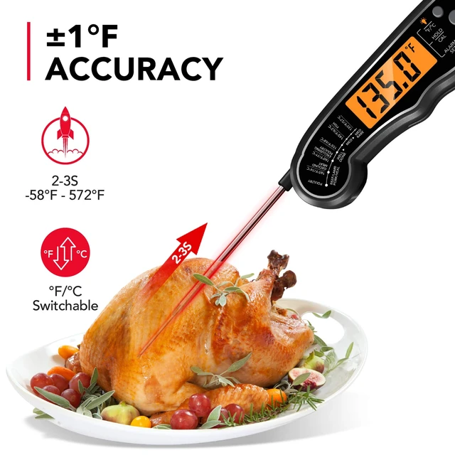 Alt view image 3 of 7 - Meat Thermometer, Instant Read Food Thermometer for Cooking, Digital Food Thermometer with LCD Backlight for Candy Fry Grill BBQ Liquids, Kitchen Oven Safe Dual Probe 2 in 1 Thermometer
