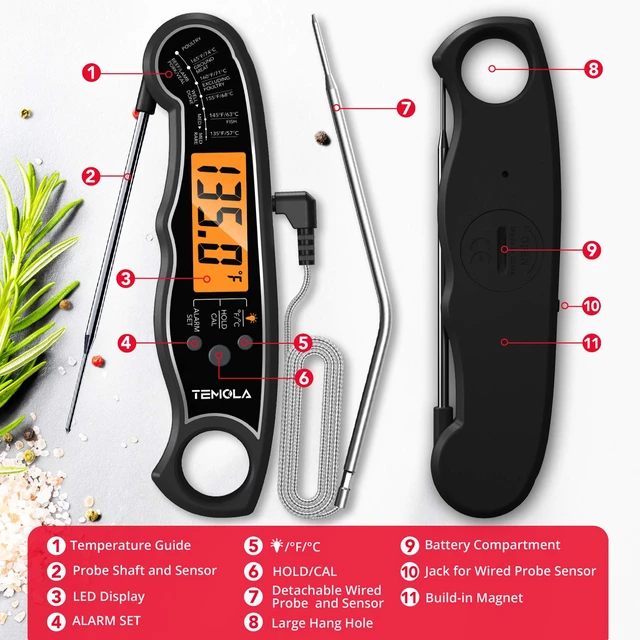 Alt view image 6 of 7 - Meat Thermometer, Instant Read Food Thermometer for Cooking, Digital Food Thermometer with LCD Backlight for Candy Fry Grill BBQ Liquids, Kitchen Oven Safe Dual Probe 2 in 1 Thermometer