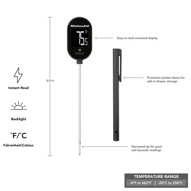 Alt view image 2 of 7 - KQ910 Backlit Instant Read Digital Food Kitchen Grill Thermometer, Meat, and Cooking Wireless Thermometerer, Black