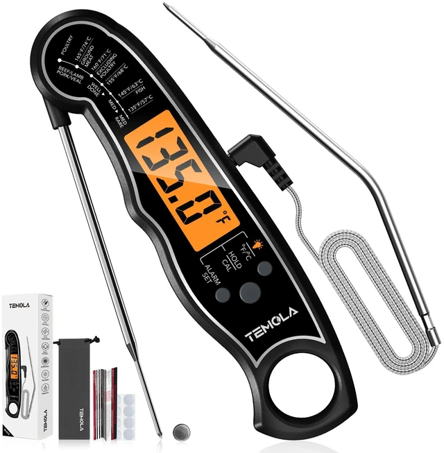 Main image of Meat Thermometer, Instant Read Food Thermometer for Cooking, Digital Food Thermometer with LCD Backlight for Candy Fry Grill BBQ Liquids, Kitchen Oven Safe Dual Probe 2 in 1 Thermometer