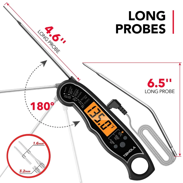 Alt view image 5 of 7 - Meat Thermometer, Instant Read Food Thermometer for Cooking, Digital Food Thermometer with LCD Backlight for Candy Fry Grill BBQ Liquids, Kitchen Oven Safe Dual Probe 2 in 1 Thermometer
